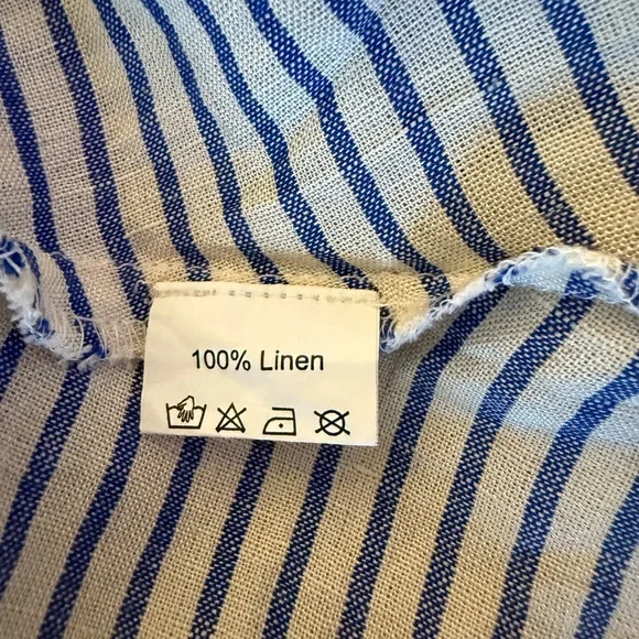 Striped Beige and Blue Women's Coat - Picture 4 of 5